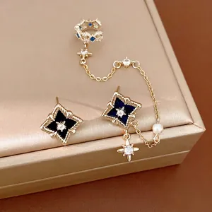 Elegant gold-finished zircon diamond star stud earring and ear cuff jewelry set