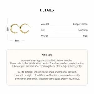 Detailed product view of C-shaped earrings with material and size specifications