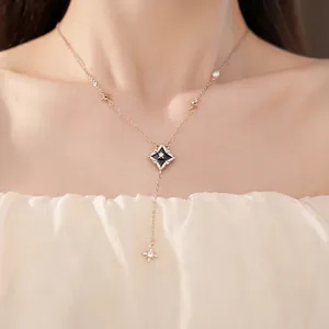 Elegant zircon star rhombus pendant necklace for women featuring a delicate Y-shaped drop gold chain