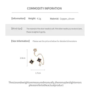 Detailed size guide for zircon star earring set featuring dimensions and copper material info.