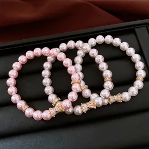 Elegante Bracciale di Perle Artificiali per Donna con Fiocco in Zirconia Bracciale Elastico Placcato Oro Argento Gioielli a Mano di Lusso