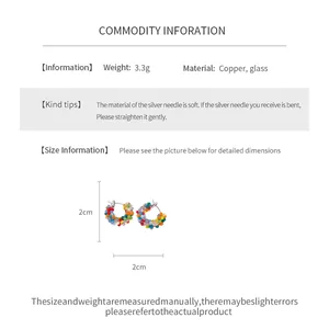 Detailed size guide and material specifications for colorful beaded hoop earrings
