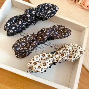 Floral bow banana hair clip Korean style set for elegant women accessories