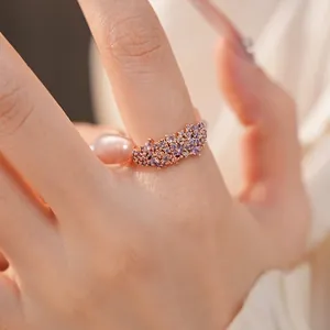 Elegant rose gold plated ring featuring clustered purple zircon stones in a vintage design