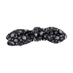 Elegant black floral bow banana hair clip for women featuring a sweet Korean style design