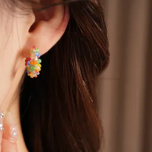 Exquisite handmade vintage style colorful beaded hoop earrings for women niche design