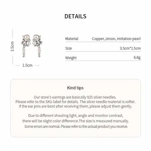 Detailed specification chart of elegant star and pearl drop earrings with dimensions info