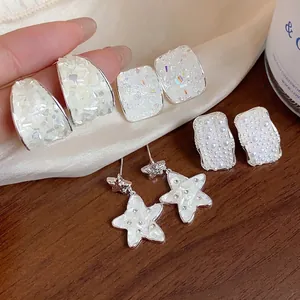 Perno in Argento Sterling 925 Orecchini a Bottone a Stella in Rame Vetro Strass Gioielli da Orecchio di Moda Coreana