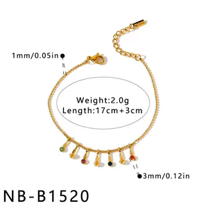 Detail of gold stainless steel bracelet with zircon charms, weight 2.0g, length 17+3cm