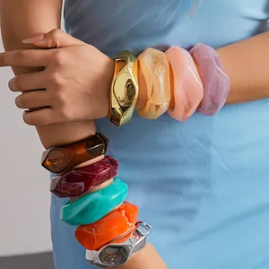 Dopamine Resin Irregular Geometric Hinged Bangle Bracelet For Women Fashion Colorful Open Cuff Jewelry