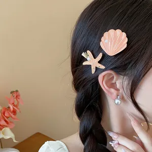 Exquisite resin starfish and shell hair clips set for women's beach vacation style