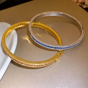 Retro zircon hinged bangle set with red and blue stones in luxury style