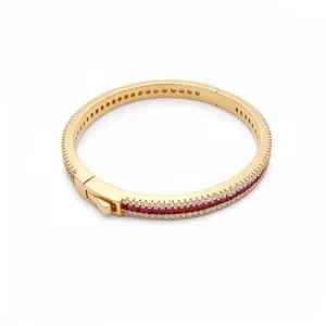 Elegant gold-plated bangle bracelet with red and white zircons in vintage court style