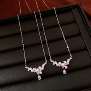 Exquisite Zirconia Geometric Water Drop Artificial Pearl Necklace Luxury Niche Fashion Silver Plated Copper Clavicle Chain For Women Jewelry