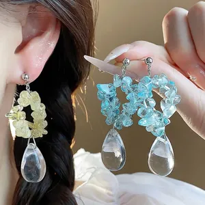 Boucles d'Oreilles Clous Goutte d'Eau en Résine Irrégulière Avec Tige en Argent Sterling 925 Design de Niche Bijoux Femme