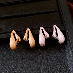 Brushed Waterdrop Stud Earrings 18K Gold Plated Copper For Women Minimalist Fashion Silver Earring Post Jewelry Gift