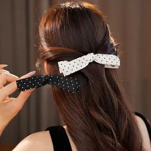 Elegant Polka Dot Bow Fabric Hair Clip For Women Retro Acrylic Twist Clip Hair Accessory For Daily Dating Party Wear