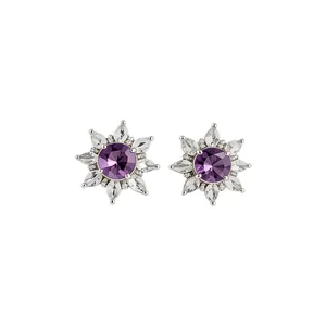 Exquisite flower ear clips featuring purple zircon center and marquise petals for women