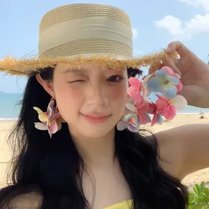 Colorful dopamine style flower C-shaped earrings for beach vacation outfits