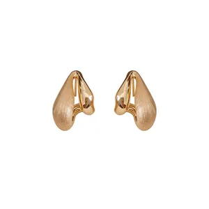 18k gold plated brushed waterdrop stud earrings with elegant polished finish for women