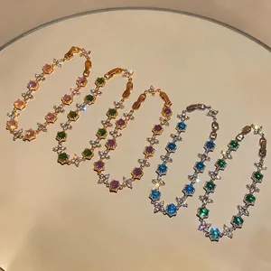 Elegant 18k gold plated zircon flower bracelets with colorful sparkling gemstones