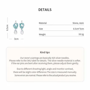 Détails des élégantes boucles d'oreilles gouttes en résine avec tige en argent 925 pur