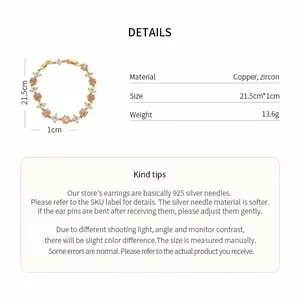 Detailed specifications of the 18k gold plated zircon flower bracelet with measurements