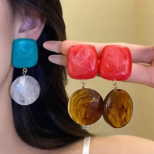 Boucles d'Oreilles Pendantes en Résine Vintage pour Femmes à la Mode Géométriques Blocage de Couleur Boucles d'Oreilles en Résine 3D avec Tige en Argent Sterling 925