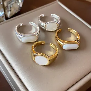 Anillo Abierto Geométrico Chapado En Oro De 18K Minimalista Para Mujer Elegante Anillo Ajustable Con Incrustaciones De Resina Joyería De Moda