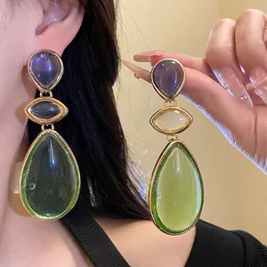 Vintage Resin Waterdrop Dangle Earrings For Women Gold Plated Alloy With Silver Earring Post Luxurious Retro Drop Jewelry Accessory