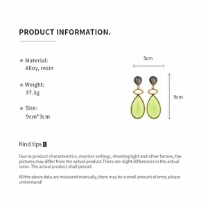 Vintage resin drop earrings size guide featuring alloy material and 37.3g weight details