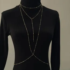 Vintage Iron Rhinestone Body Chain Double Layer Waist Chain Artificial Pearl Bikini Sexy Fashion Jewelry For Women Beach Party