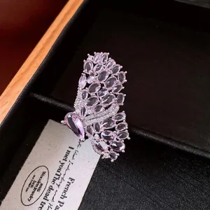 Vintage style pink butterfly open ring with sparkling crystal embellishments