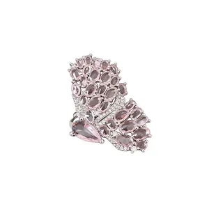 Vintage luxury butterfly open ring with pink sparkling stones and micro-pave detail