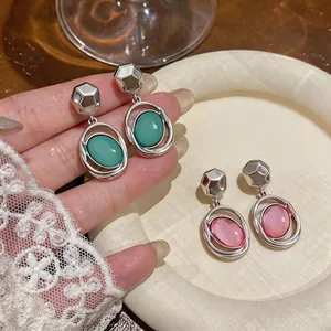 French Minimalist Oval Acrylic Drop Earrings For Women High Sense Alloy Geometric Dangle Earrings 925 Silver Earring Post