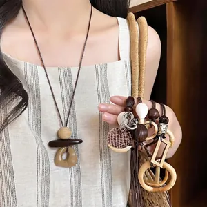 Bohemian Ethnic Style Woven Pendant Necklace Resin Geometric Clavicle Chain Vintage Handmade Neck Jewelry For Women Everyday Wear