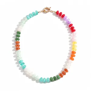 Vibrant multi-colored acrylic beaded necklace with golden lobster clasp for vacation style