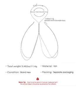 Detailed diagram of a retro double-layer silver body chain with size and weight info.