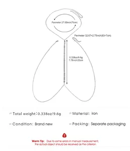 Detailed size specifications for silver bikini body chain with iron material info