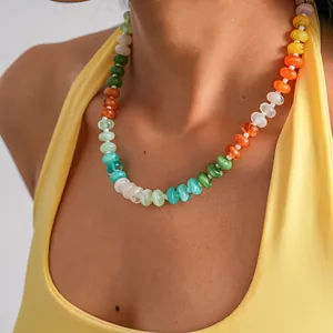 Vibrant multi-color acrylic beaded choker necklace for summer beach vacation