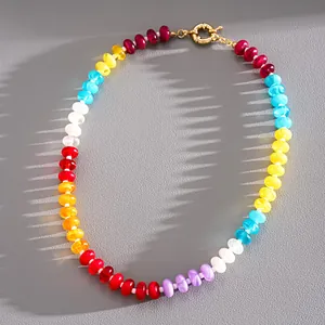 Vibrant colorful acrylic beaded necklace for women with minimalist vacation style design
