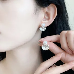 French Style Shell Artificial Pearl Stud Earrings With 925 Sterling Silver Earring Post Alloy Gold Silver Earrings For Women