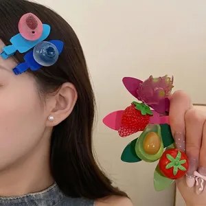 Barrettes à cheveux colorées en résine avec motifs fraise et avocat pour femmes et filles