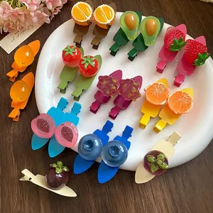 Pinces à cheveux colorées en résine motif fruits avec fraise et avocat pour femmes
