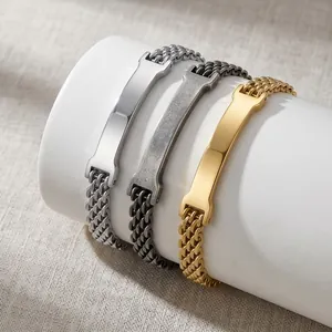Gravierbares Gebogenes Platten-Netzkette Armband Koreanischer Stil Edelstahl Titanstahl Verstellbarer Handschmuck Für Damen Herren Geschenk