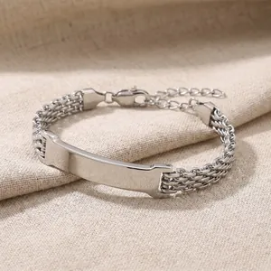 Engravable stainless steel ID bracelet with mesh chain for men and women