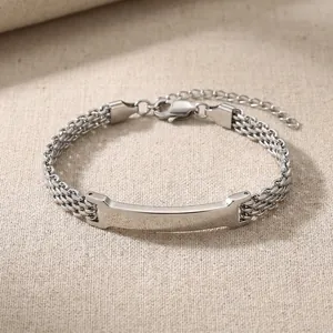 Personalisierbares Edelstahl-Mesh-Armband mit gebogener Identitätsplatte zum Gravieren