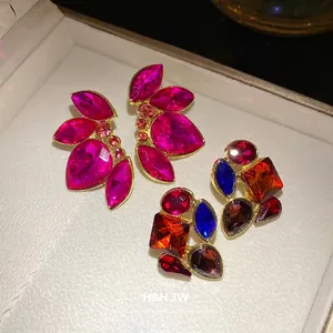 Pendientes de Botón Cuadrados de Aleación Vintage con Strass Poste de Plata Chapado en Oro Geométrico Floral Mujer Joyería