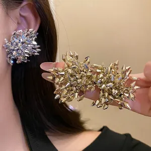 Squisiti Orecchini a Bottone a Fiore Sfaccettati per Donna Gioielli in Rame Vintage Europei di Lusso Con Perno in Argento Oro Argento