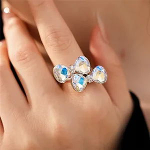Elegant butterfly adjustable open ring with sparkling iridescent stones and crystal accents